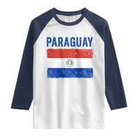 Vintage Paraguay Flag Distressed Paraguayan Pride Patriotic Soccer Fan Graphic Raglan Shirt