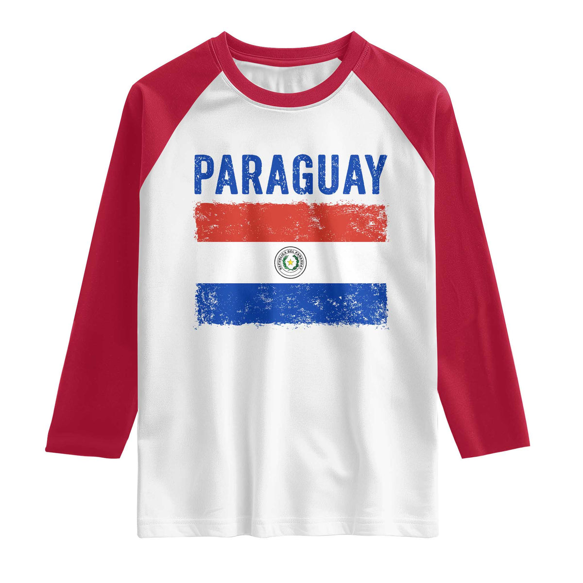 Vintage Paraguay Flag Distressed Paraguayan Pride Patriotic Soccer Fan Graphic Raglan Shirt