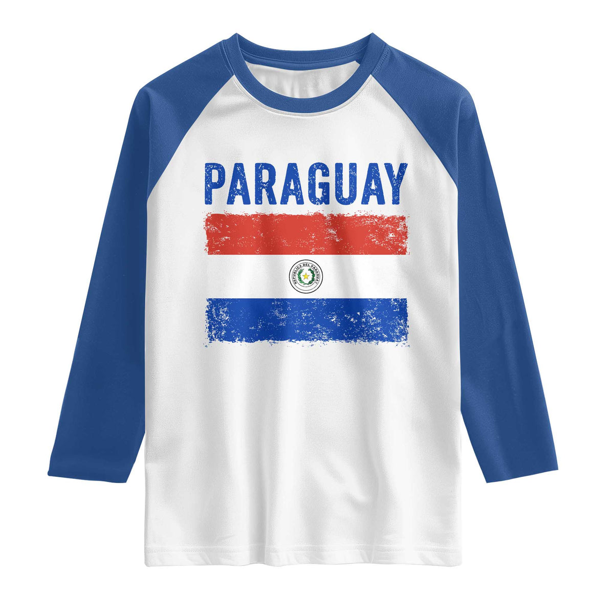 Vintage Paraguay Flag Distressed Paraguayan Pride Patriotic Soccer Fan Graphic Raglan Shirt