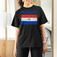 Vintage Paraguay Flag Distressed Paraguayan Pride Patriotic Soccer Fan Graphic T Shirt For Women