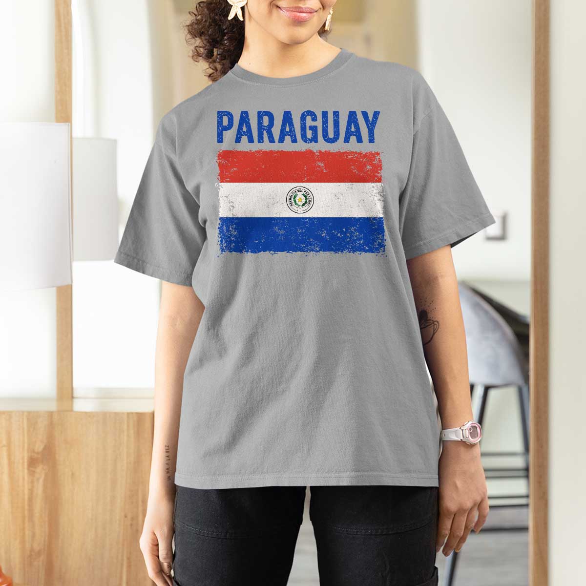 Vintage Paraguay Flag Distressed Paraguayan Pride Patriotic Soccer Fan Graphic T Shirt For Women