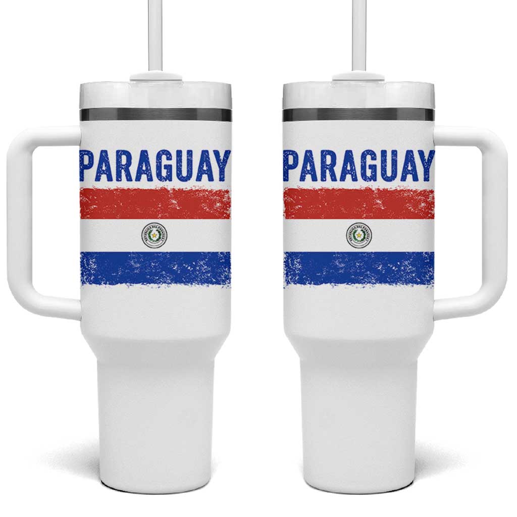 Vintage Paraguay Flag Distressed Paraguayan Pride Patriotic Soccer Fan Graphic Tumbler With Handle