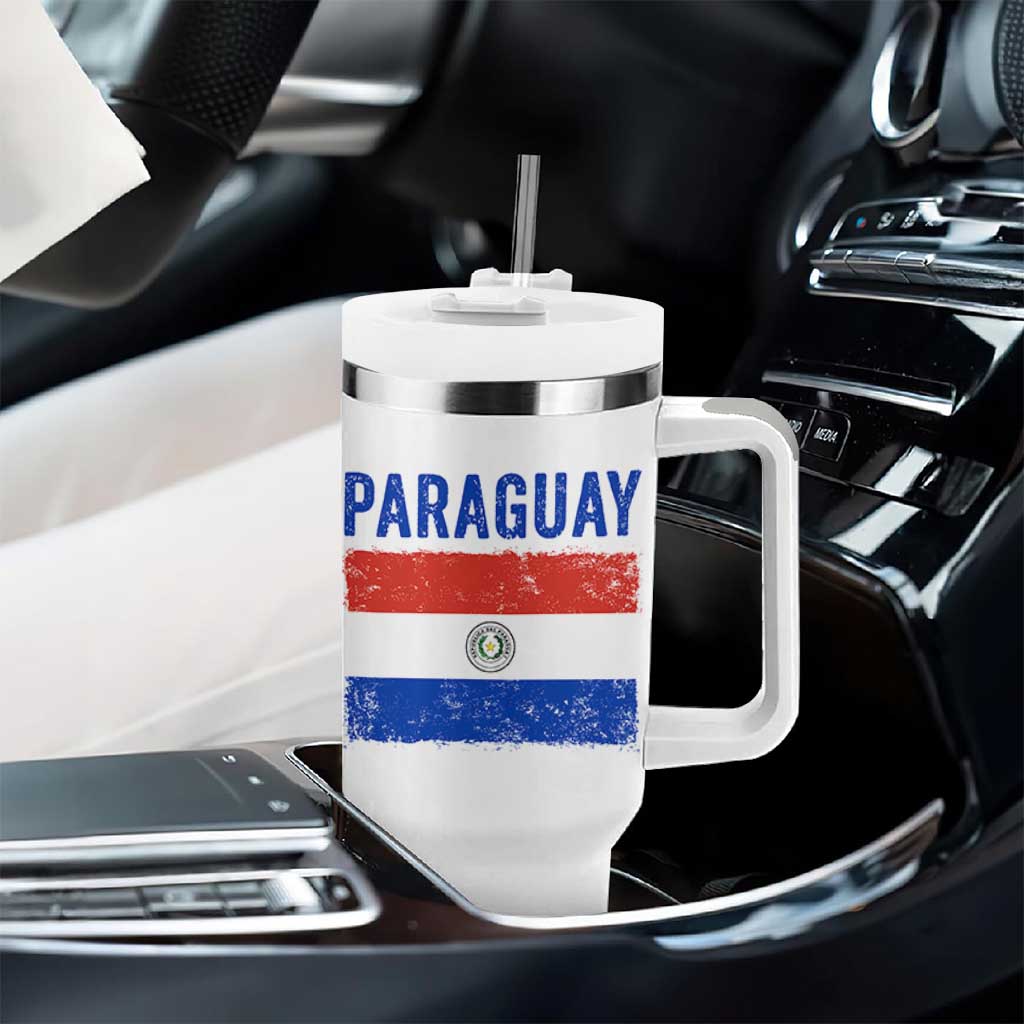 Vintage Paraguay Flag Distressed Paraguayan Pride Patriotic Soccer Fan Graphic Tumbler With Handle