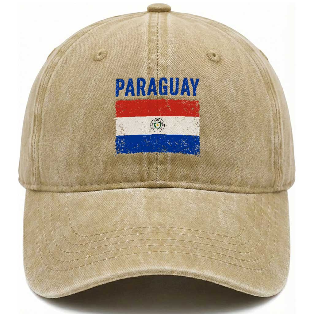 Vintage Paraguay Flag Distressed Paraguayan Pride Patriotic Soccer Fan Graphic Washed Cotton Baseball Cap