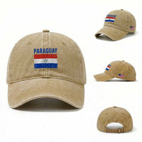 Vintage Paraguay Flag Distressed Paraguayan Pride Patriotic Soccer Fan Graphic Washed Cotton Baseball Cap