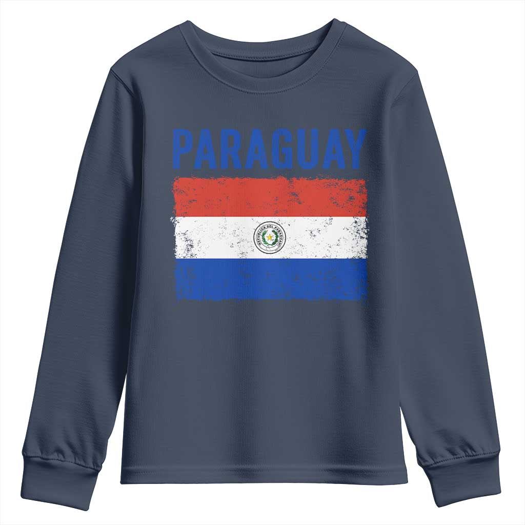 Vintage Paraguay Flag Distressed Paraguayan Pride Patriotic Soccer Fan Graphic Youth Sweatshirt
