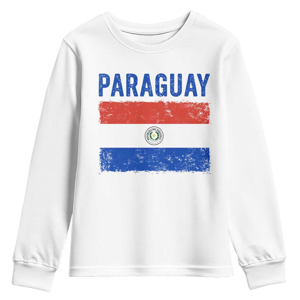 Vintage Paraguay Flag Distressed Paraguayan Pride Patriotic Soccer Fan Graphic Youth Sweatshirt