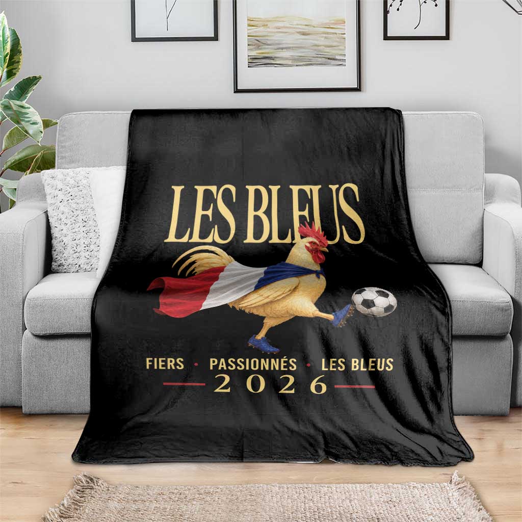 Les Bleus 2026 France Soccer Throw Blanket Rooster Wearing French Flag Patriotic Football Fan Graphic