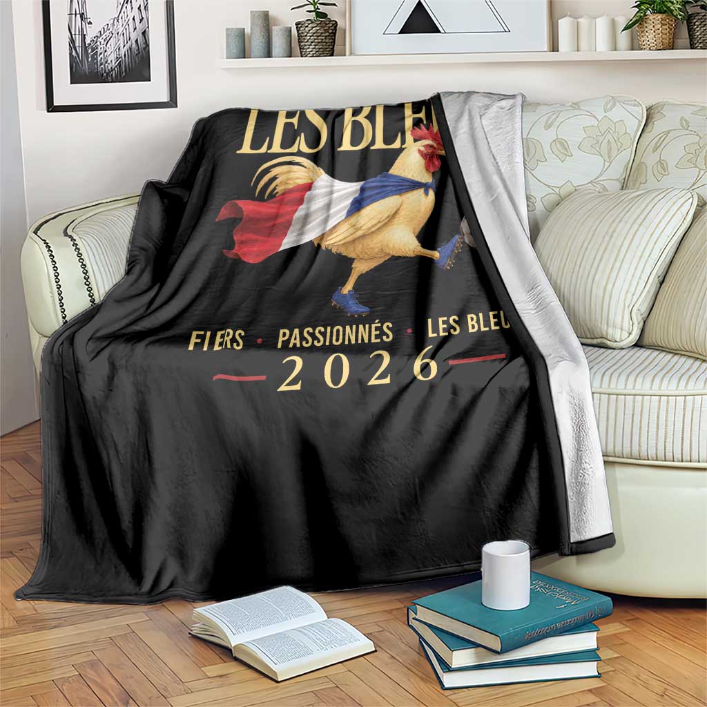 Les Bleus 2026 France Soccer Throw Blanket Rooster Wearing French Flag Patriotic Football Fan Graphic