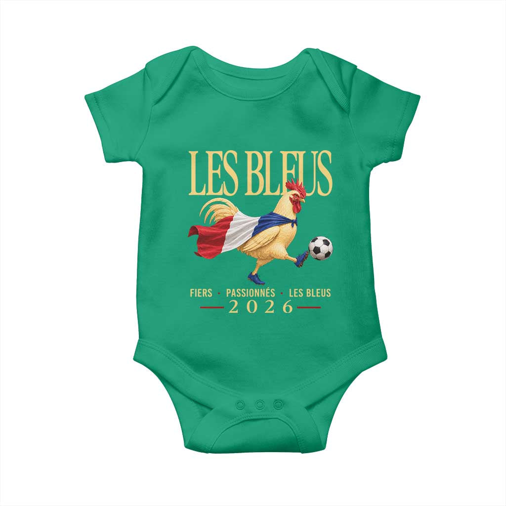 Les Bleus 2026 France Soccer Baby Onesie Rooster Wearing French Flag Patriotic Football Fan Graphic