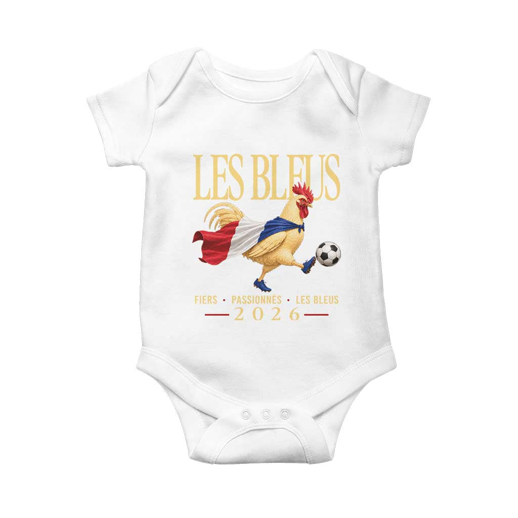 Les Bleus 2026 France Soccer Baby Onesie Rooster Wearing French Flag Patriotic Football Fan Graphic