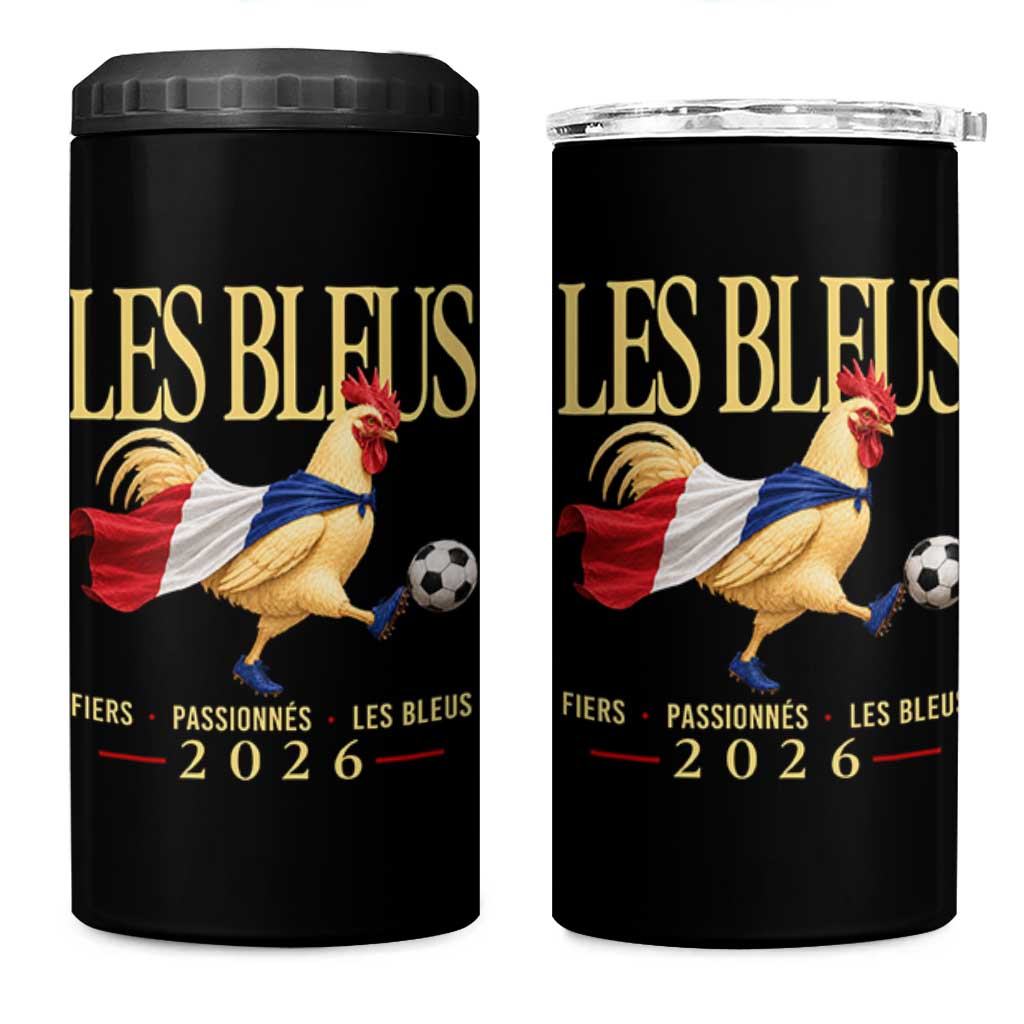 Les Bleus 2026 France Soccer 4 in 1 Can Cooler Tumbler Rooster Wearing French Flag Patriotic Football Fan Graphic