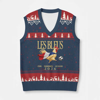 Les Bleus 2026 France Soccer V-Neck Knit Sweater Vest Rooster Wearing French Flag Patriotic Football Fan Graphic