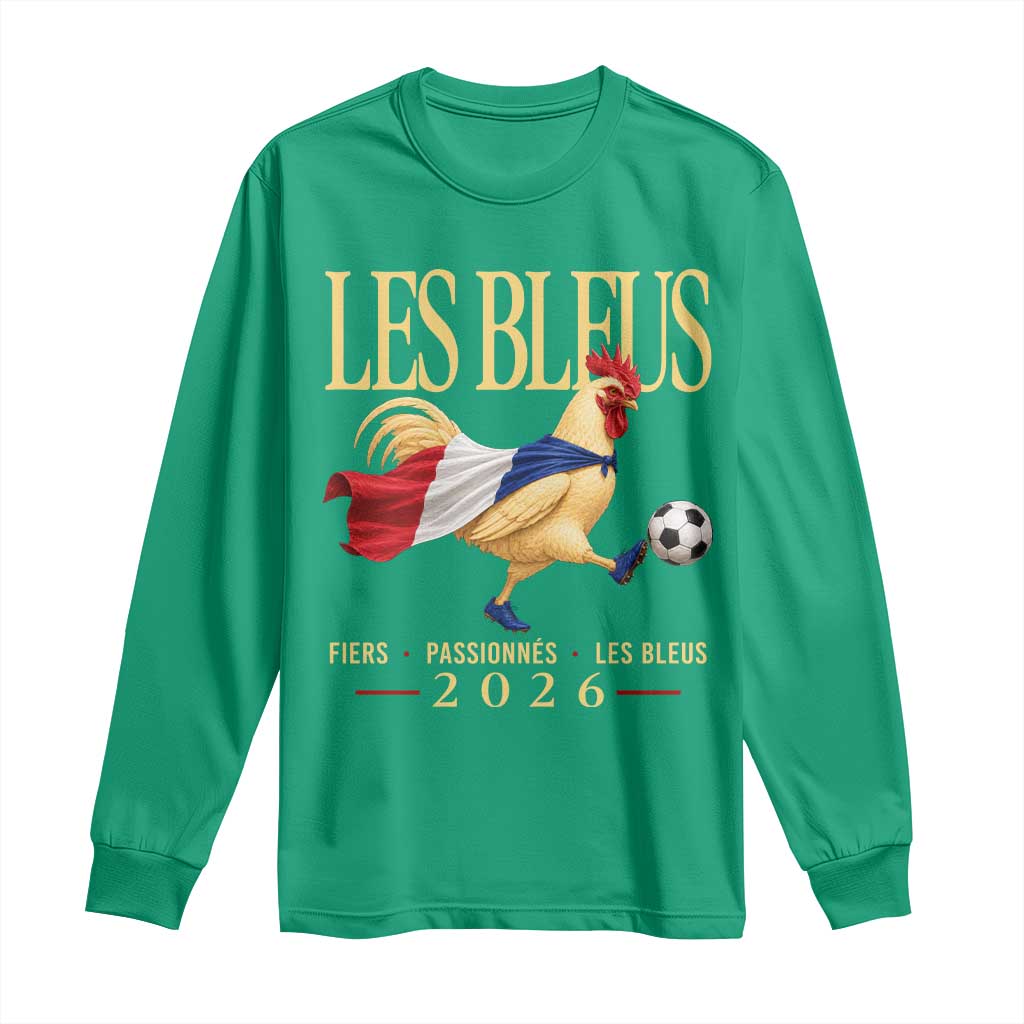 Les Bleus 2026 France Soccer Long Sleeve Shirt Rooster Wearing French Flag Patriotic Football Fan Graphic