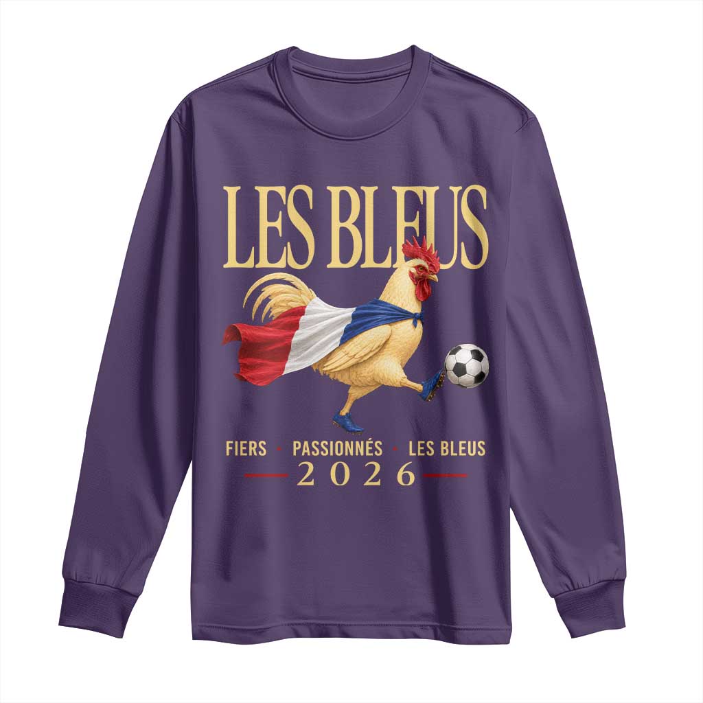 Les Bleus 2026 France Soccer Long Sleeve Shirt Rooster Wearing French Flag Patriotic Football Fan Graphic