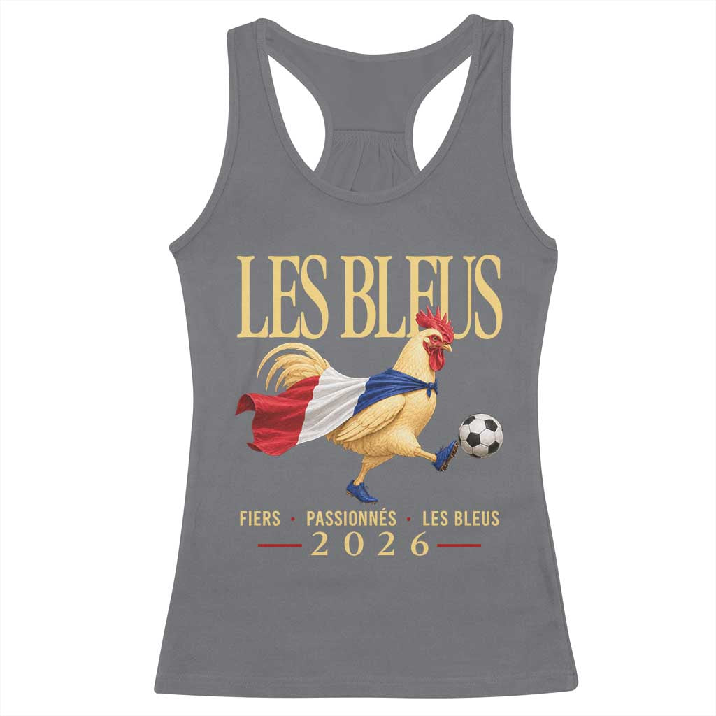 Les Bleus 2026 France Soccer Racerback Tank Top Rooster Wearing French Flag Patriotic Football Fan Graphic