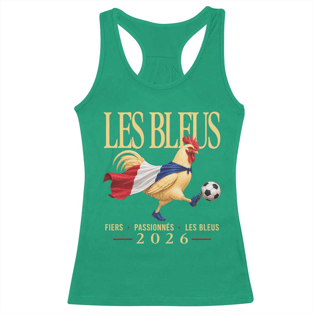Les Bleus 2026 France Soccer Racerback Tank Top Rooster Wearing French Flag Patriotic Football Fan Graphic