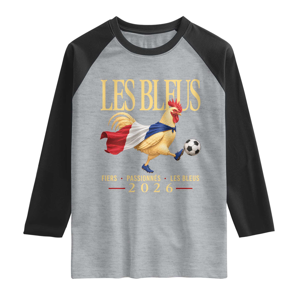 Les Bleus 2026 France Soccer Raglan Shirt Rooster Wearing French Flag Patriotic Football Fan Graphic