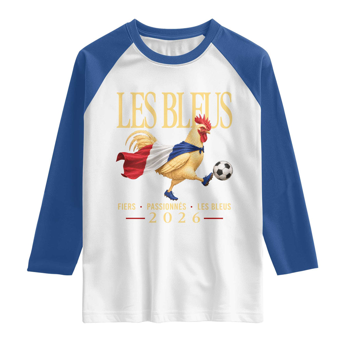 Les Bleus 2026 France Soccer Raglan Shirt Rooster Wearing French Flag Patriotic Football Fan Graphic
