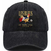 Les Bleus 2026 France Soccer Washed Cotton Baseball Cap Rooster Wearing French Flag Patriotic Football Fan Graphic