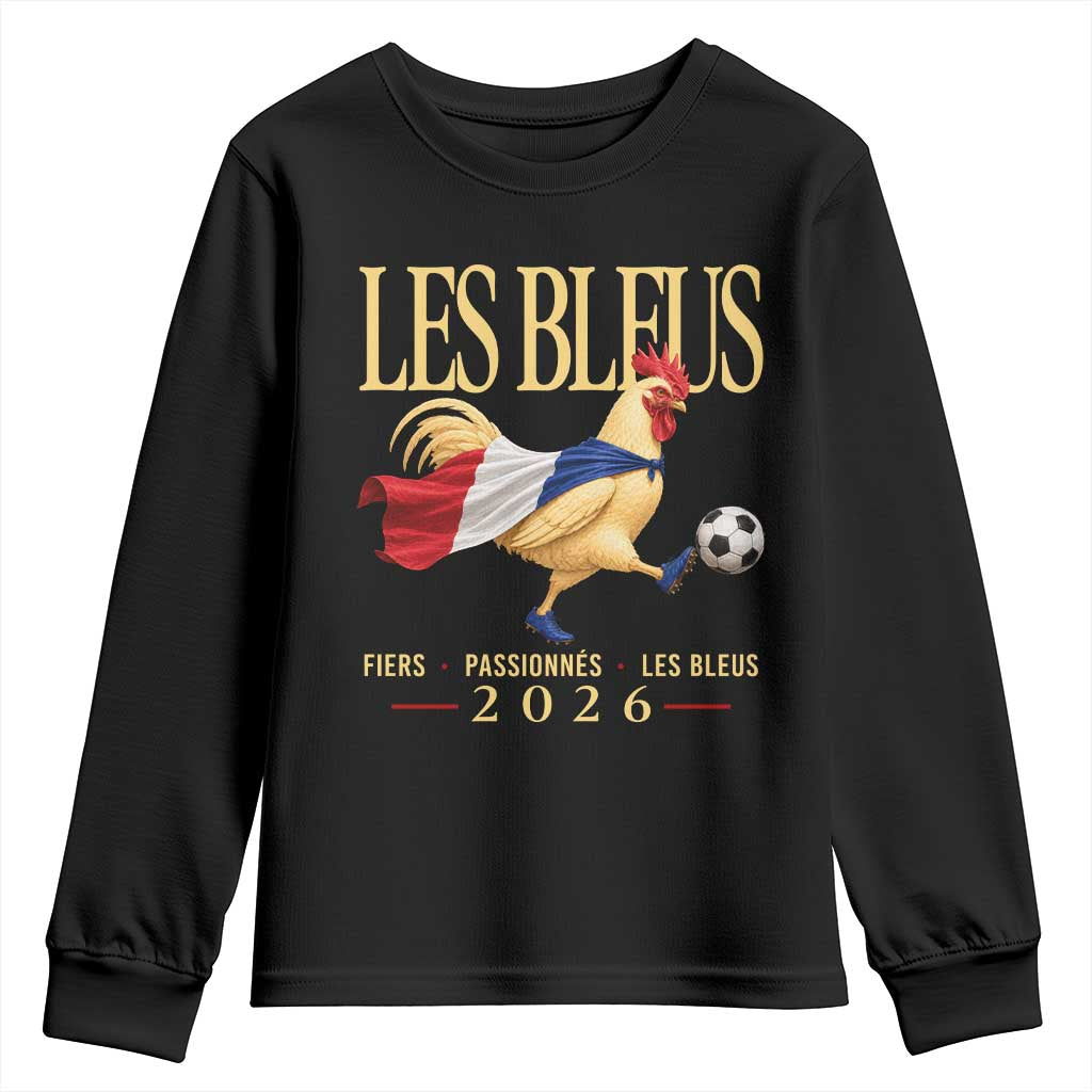 Les Bleus 2026 France Soccer Youth Sweatshirt Rooster Wearing French Flag Patriotic Football Fan Graphic