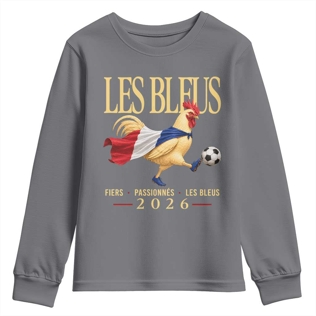 Les Bleus 2026 France Soccer Youth Sweatshirt Rooster Wearing French Flag Patriotic Football Fan Graphic