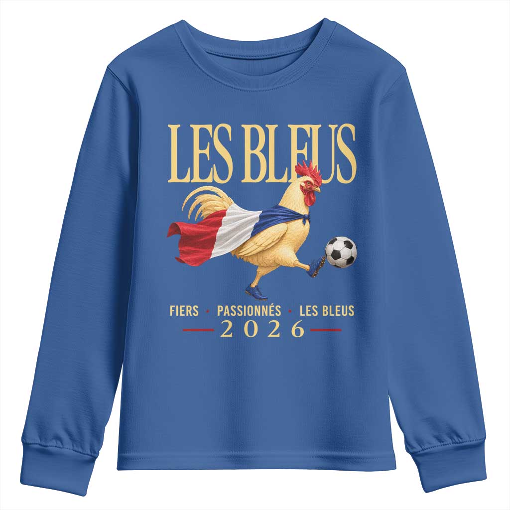 Les Bleus 2026 France Soccer Youth Sweatshirt Rooster Wearing French Flag Patriotic Football Fan Graphic