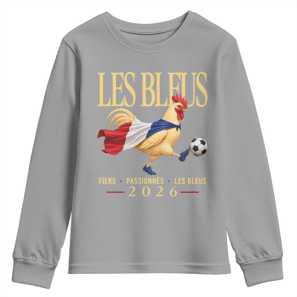 Les Bleus 2026 France Soccer Youth Sweatshirt Rooster Wearing French Flag Patriotic Football Fan Graphic
