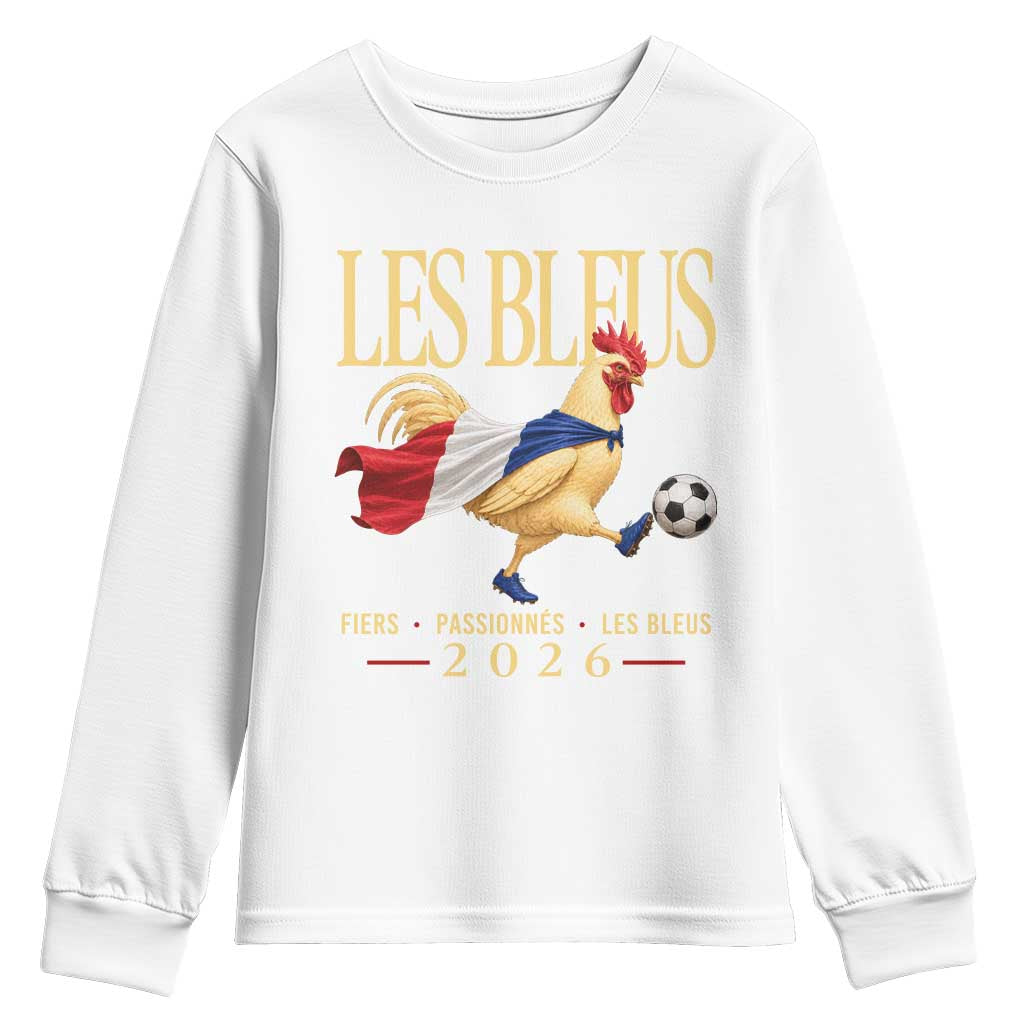 Les Bleus 2026 France Soccer Youth Sweatshirt Rooster Wearing French Flag Patriotic Football Fan Graphic