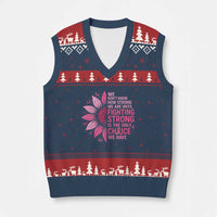 Breast Cancer V-Neck Knit Sweater Vest Pink Ribbon Being Strong Quote Support Gift - Wonder Print Shop