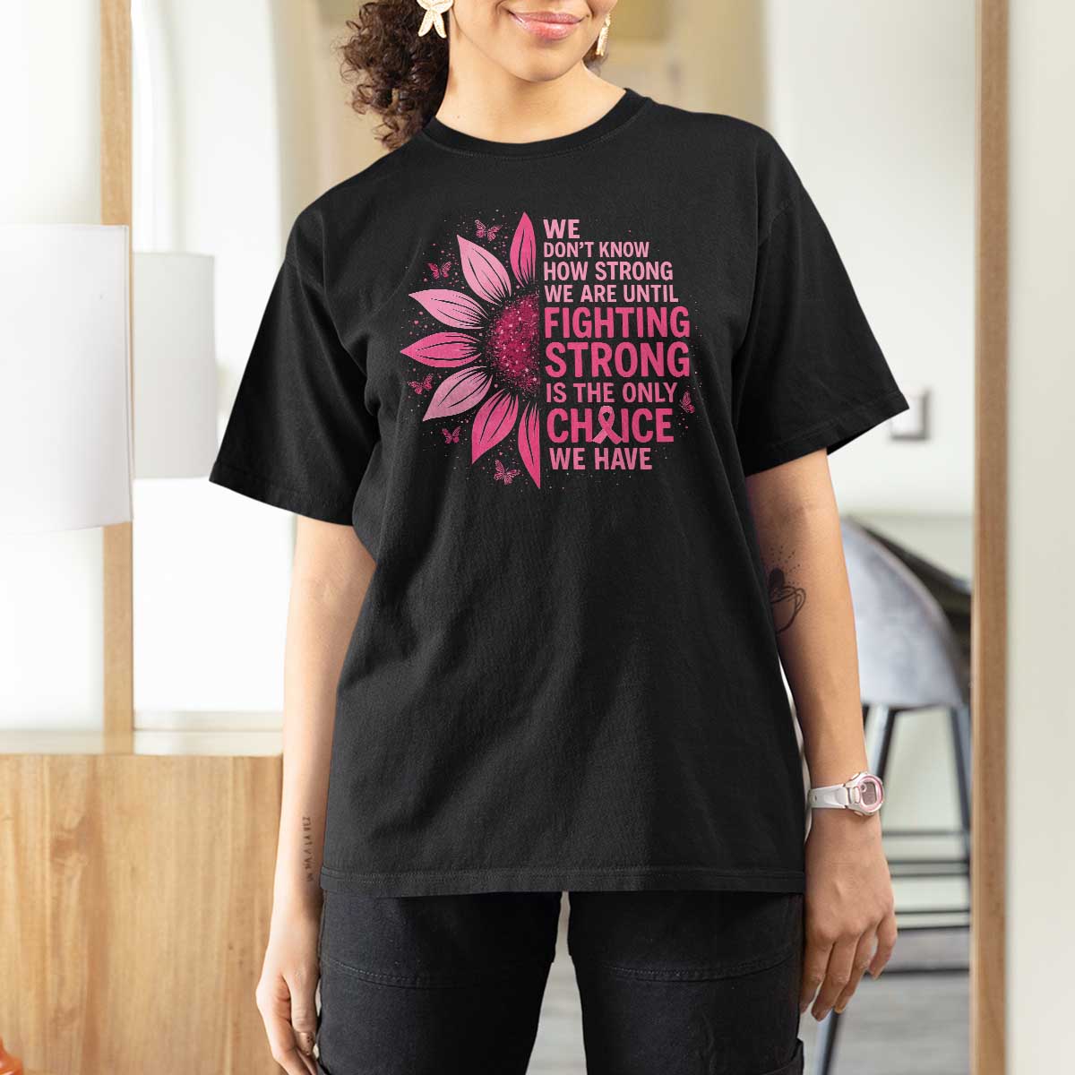 Breast Cancer T Shirt For Women Pink Ribbon Being Strong Quote Support Gift - Wonder Print Shop