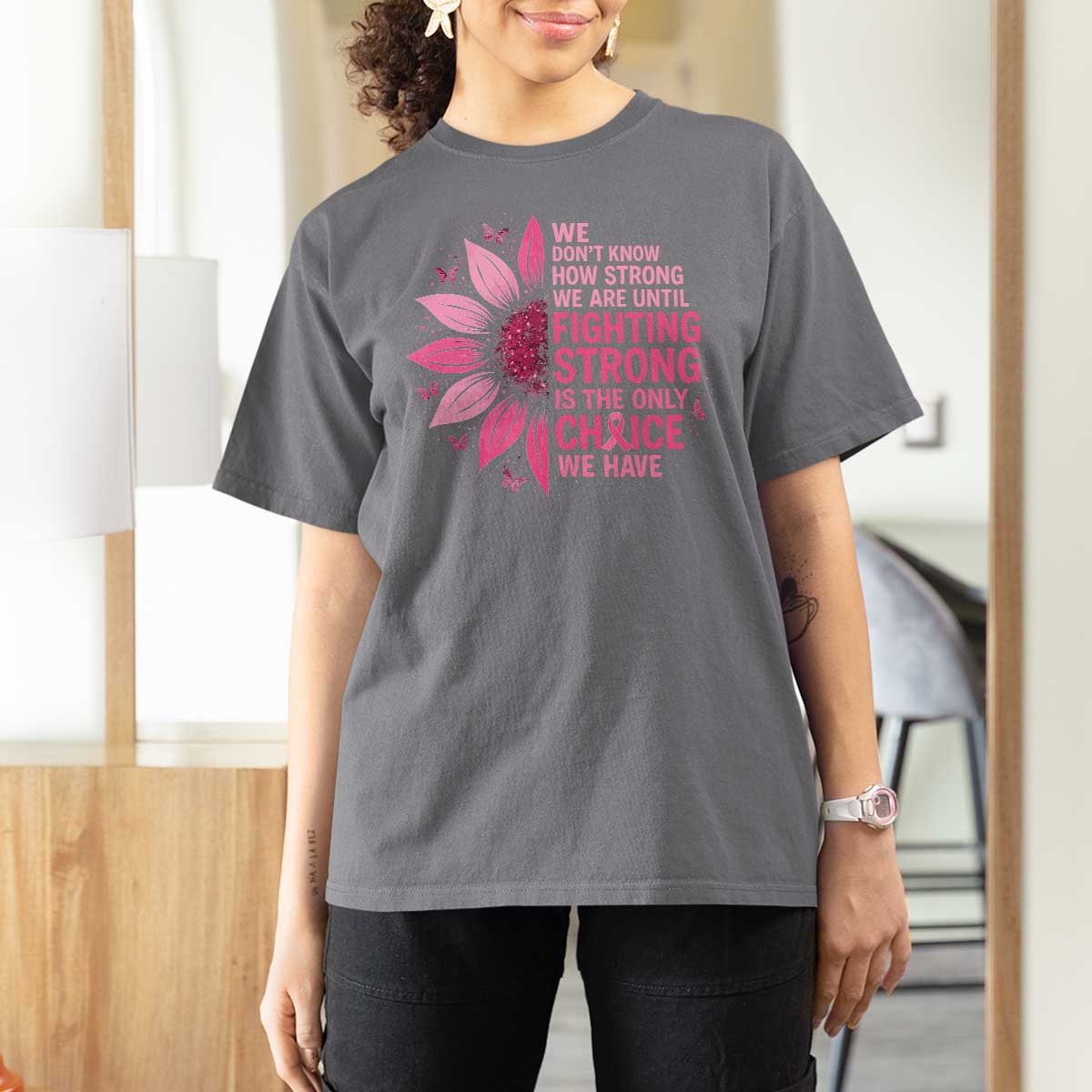 Breast Cancer T Shirt For Women Pink Ribbon Being Strong Quote Support Gift - Wonder Print Shop