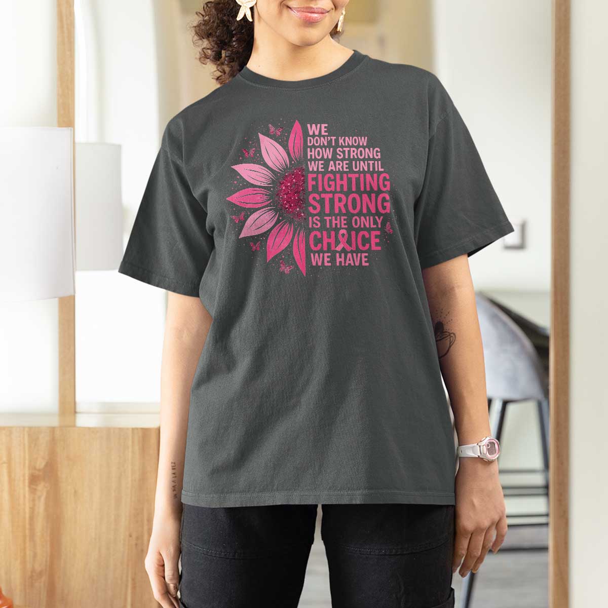 Breast Cancer T Shirt For Women Pink Ribbon Being Strong Quote Support Gift - Wonder Print Shop