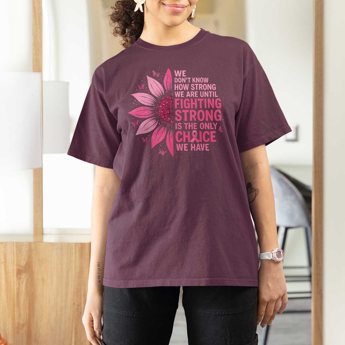 Breast Cancer T Shirt For Women Pink Ribbon Being Strong Quote Support Gift - Wonder Print Shop