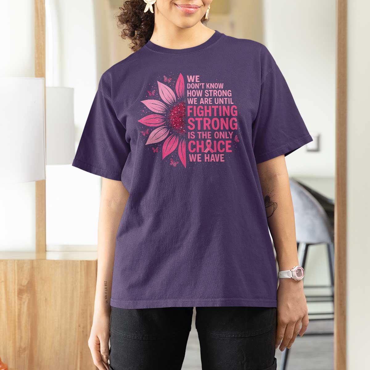 Breast Cancer T Shirt For Women Pink Ribbon Being Strong Quote Support Gift - Wonder Print Shop