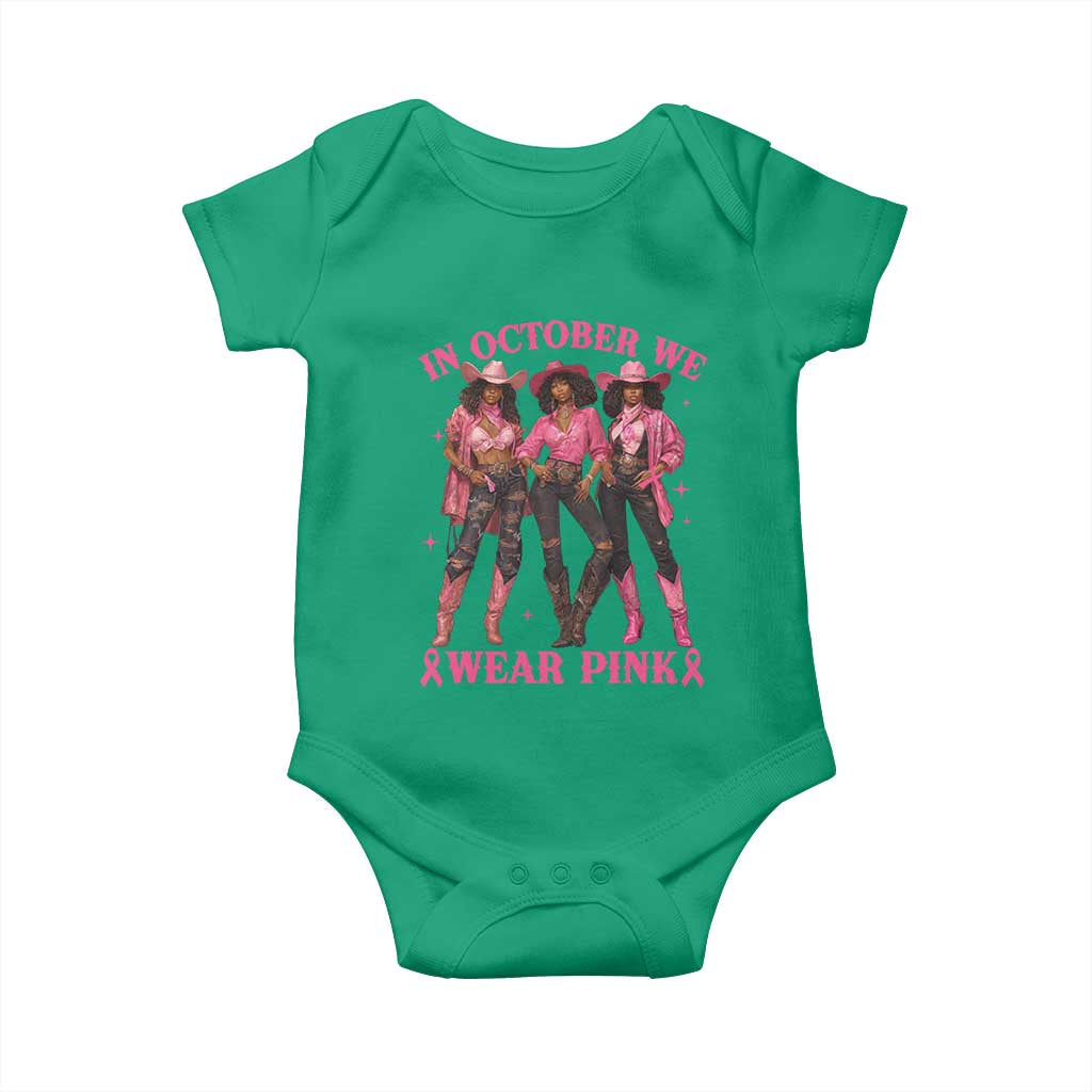 In October We Wear Pink Baby Onesie Breast Cancer Awareness Month Cowgirl Pink Ribbon - Wonder Print Shop