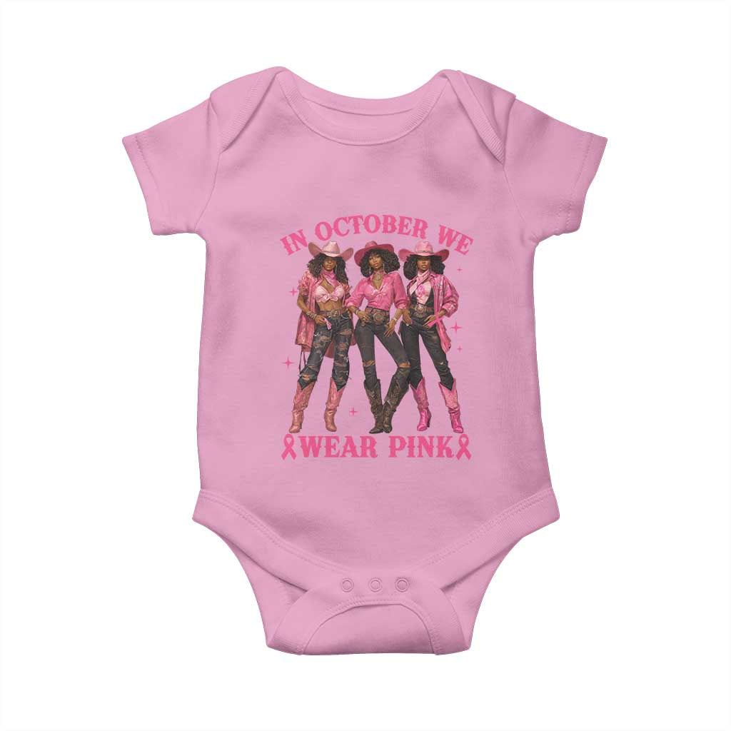 In October We Wear Pink Baby Onesie Breast Cancer Awareness Month Cowgirl Pink Ribbon - Wonder Print Shop