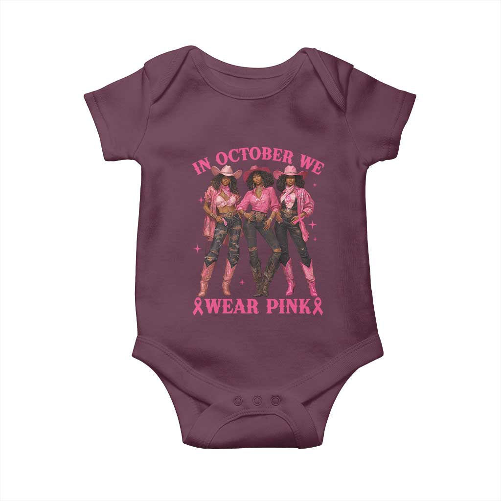 In October We Wear Pink Baby Onesie Breast Cancer Awareness Month Cowgirl Pink Ribbon - Wonder Print Shop