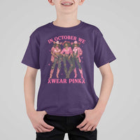 In October We Wear Pink T Shirt For Kid Breast Cancer Awareness Month Cowgirl Pink Ribbon - Wonder Print Shop
