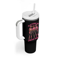 In October We Wear Pink Tumbler With Handle Breast Cancer Awareness Month Cowgirl Pink Ribbon - Wonder Print Shop