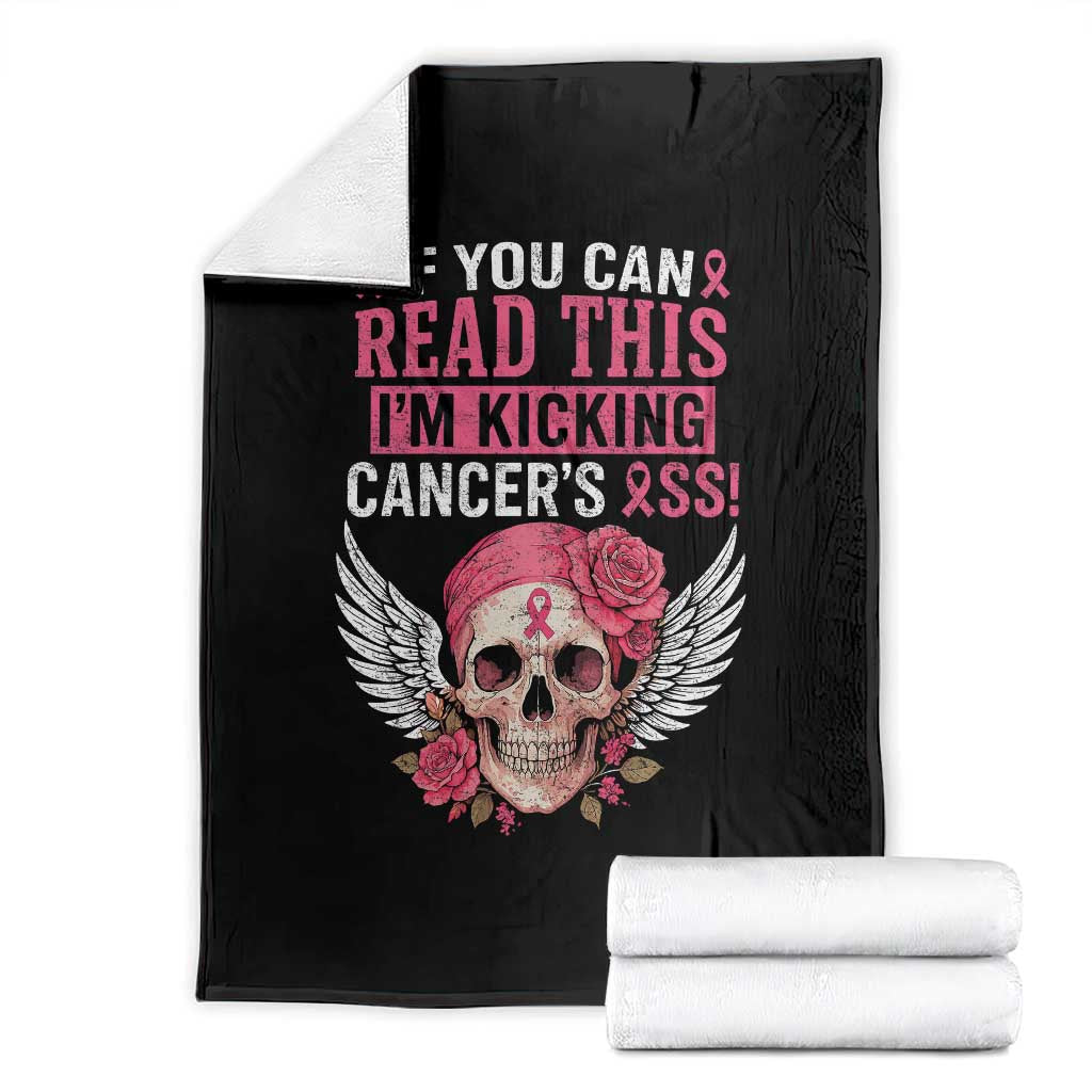 Funny Breast Cancer Survivor Throw Blanket Im Kicking Cancers Ass Pink Ribbon Skull - Wonder Print Shop