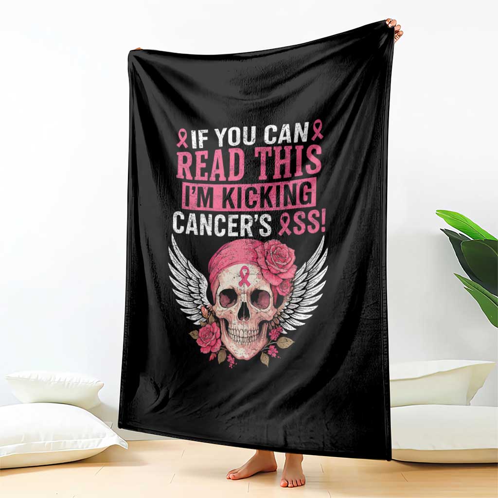 Funny Breast Cancer Survivor Throw Blanket Im Kicking Cancers Ass Pink Ribbon Skull - Wonder Print Shop