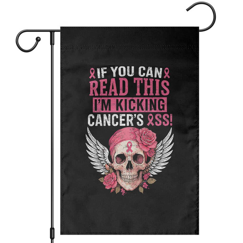 Funny Breast Cancer Survivor Garden Flag Im Kicking Cancers Ass Pink Ribbon Skull - Wonder Print Shop