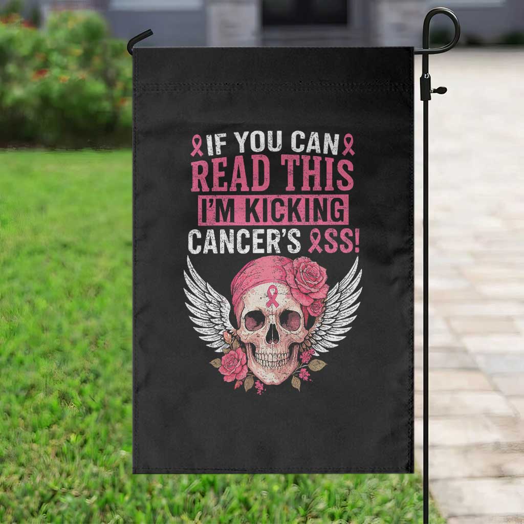 Funny Breast Cancer Survivor Garden Flag Im Kicking Cancers Ass Pink Ribbon Skull - Wonder Print Shop