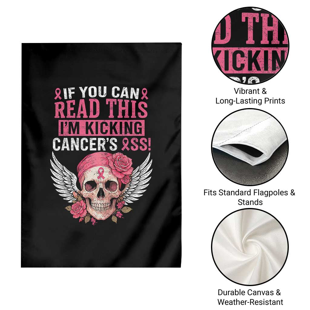 Funny Breast Cancer Survivor Garden Flag Im Kicking Cancers Ass Pink Ribbon Skull - Wonder Print Shop