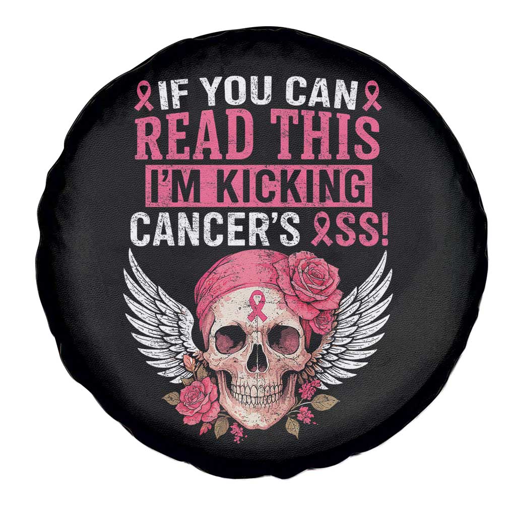Funny Breast Cancer Survivor Spare Tire Cover Im Kicking Cancers Ass Pink Ribbon Skull - Wonder Print Shop
