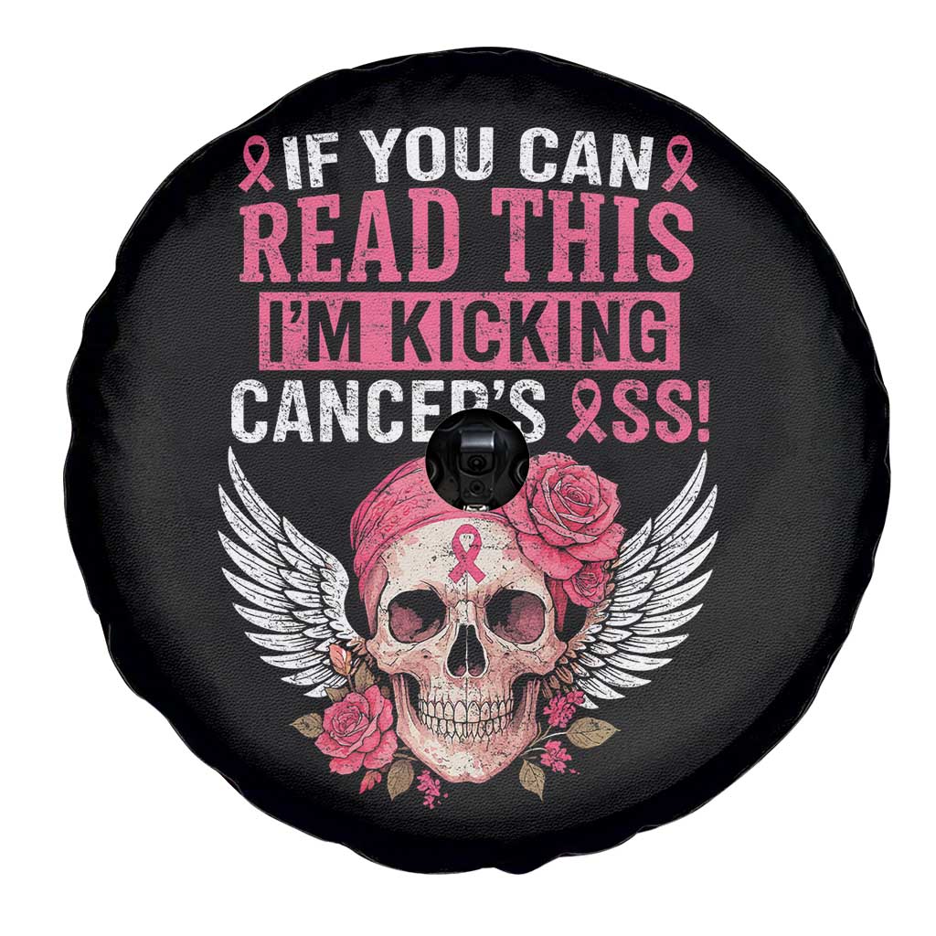 Funny Breast Cancer Survivor Spare Tire Cover Im Kicking Cancers Ass Pink Ribbon Skull - Wonder Print Shop