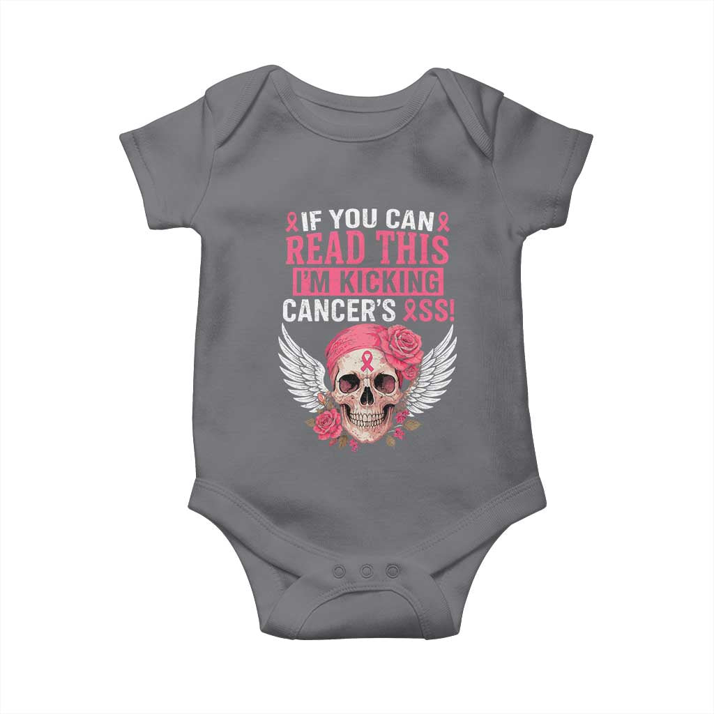 Funny Breast Cancer Survivor Baby Onesie Im Kicking Cancers Ass Pink Ribbon Skull - Wonder Print Shop