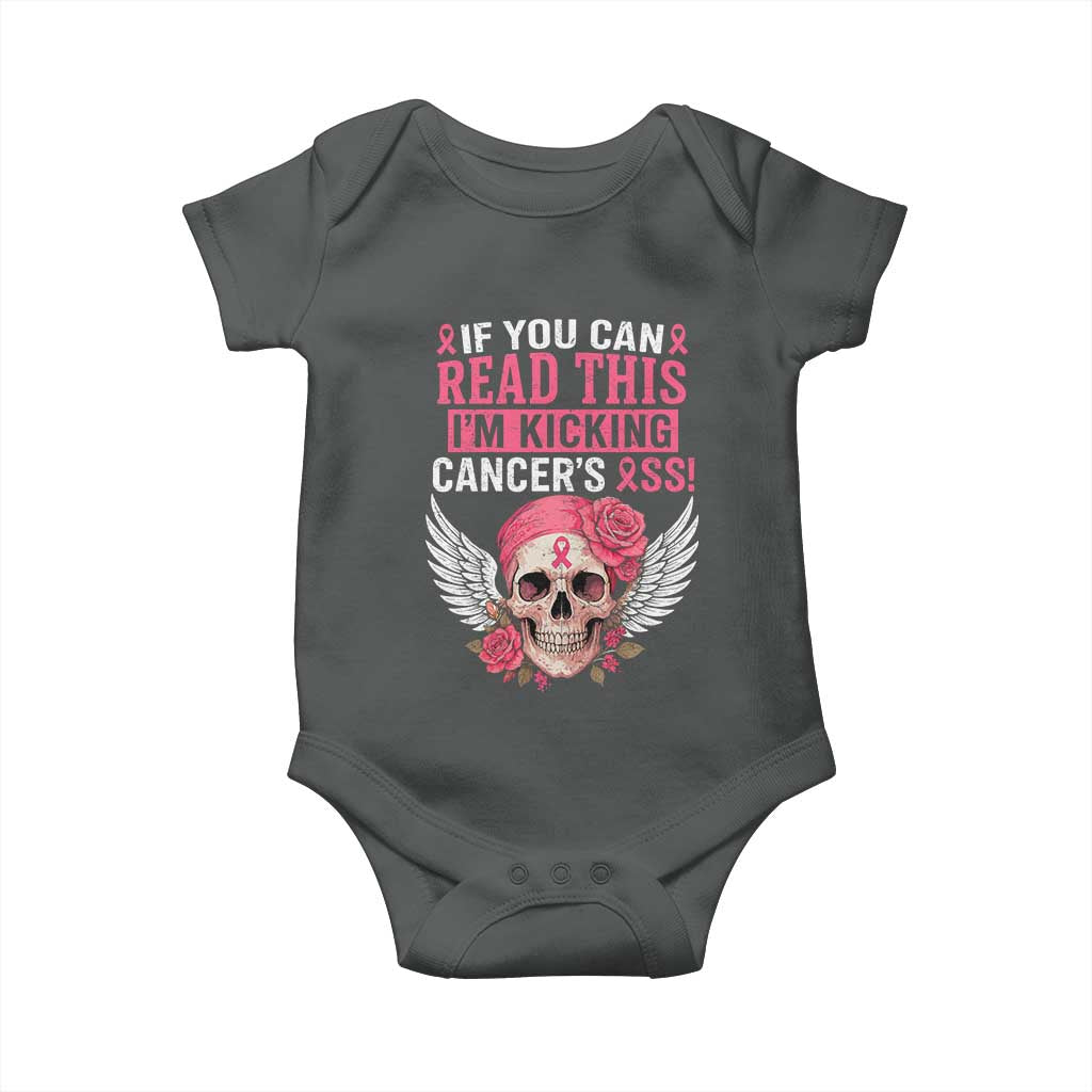 Funny Breast Cancer Survivor Baby Onesie Im Kicking Cancers Ass Pink Ribbon Skull - Wonder Print Shop