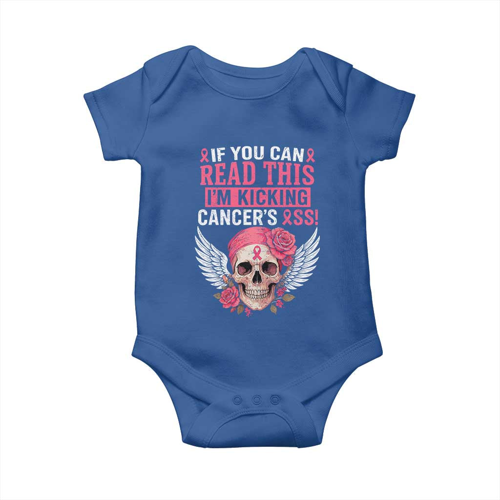Funny Breast Cancer Survivor Baby Onesie Im Kicking Cancers Ass Pink Ribbon Skull - Wonder Print Shop
